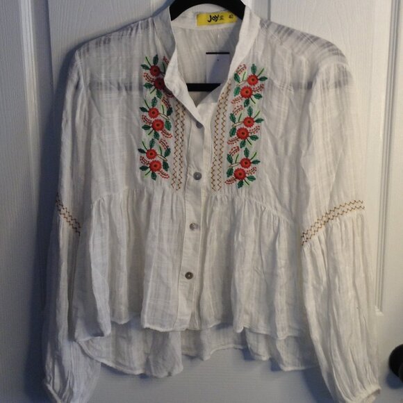 Joy "40" Emmy Blouse; Life is a Joke; "M" Hi-Lo Peasant Blouse, Embroidered Cute - Picture 1 of 5